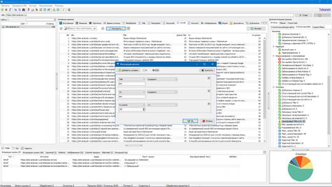 SiteAnalyzer, SEO аудит и фильтрация данных