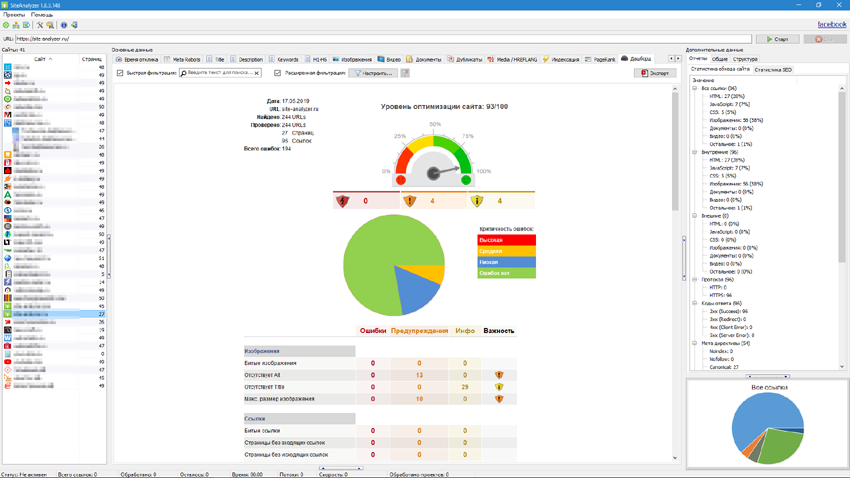 SiteAnalyzer, Дашборд