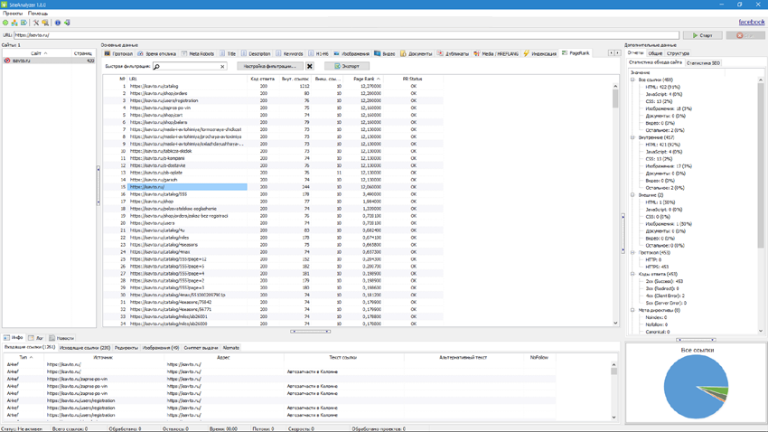 SiteAnalyzer, расчет PageRank