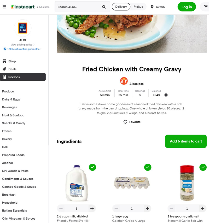 Рецепты от Instacart в каталоге "/store"