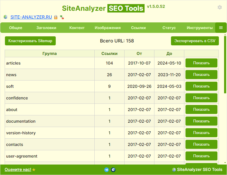 Кластеризация Sitemap.xml