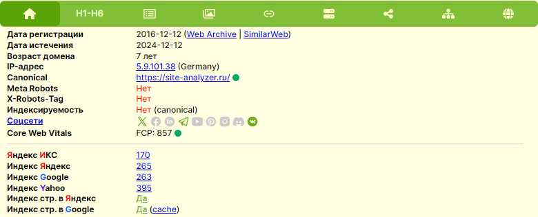 SiteAnalyzer SEO Tools