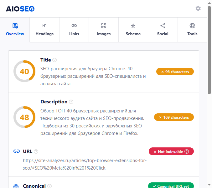 Браузерное расширение для SEO, All in One SEO Analyzer