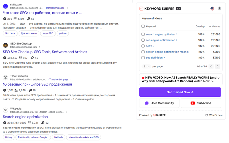 Браузерное расширение для SEO, Keyword Surfer