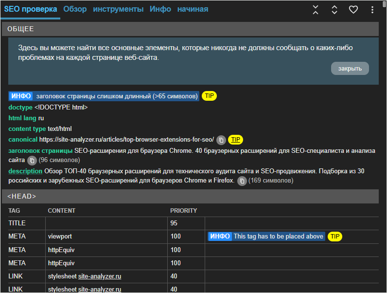 Браузерное расширение для SEO, META SEO inspector