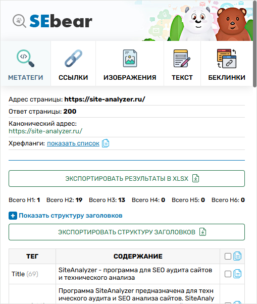 Браузерное расширение для SEO, SEBear