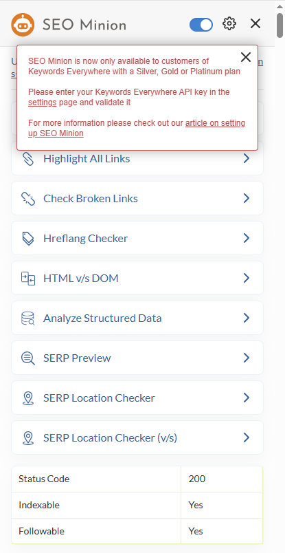 Браузерное расширение для SEO, SEO Minion