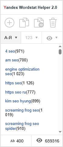 Браузерное расширение для SEO, Yandex Wordstat Helper