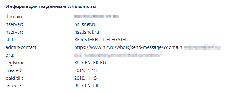 WHOIS, информация о домене